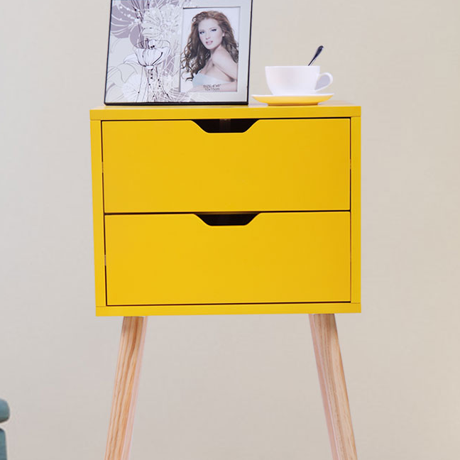 Jaxpety Set Of 2 Mid Century Modern Nightstand Bedside Table Sofa End Table Bedroom Decor 2 Drawers Storage With Solid Wood Legs Yellow Walmart Com Walmart Com