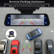 Podofo 9.66 Touch Screen Car Rearview Mirror Dash Cam 2 Cameras Driving Recorder Wireless Carplay Android Auto Aux Touch Screen Voice Control,with 64GB Card
