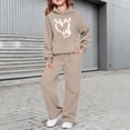 thumbnail image 2 of CPNG Kids Girls Sweatsuit 2 Piece Set Heart Print Sweatsuits Hoodie Sweatshirts and Jogger Sweatpants Sweat Set(Khaki,5-6 Years), 2 of 7