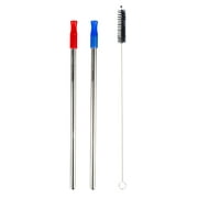 Ecovessel Blue & Red Stainless Steel 2pc Reusable Metal Straws & Cleaning Brush