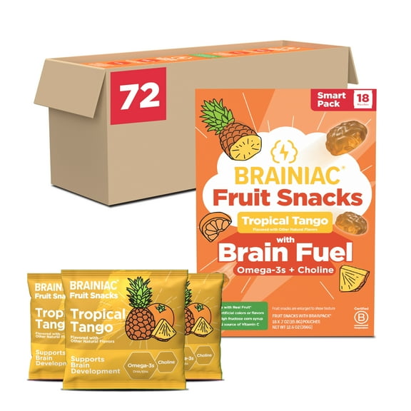 Brainiac Fruit Snacks with BrainPack, Tropical Flavor, 72 count