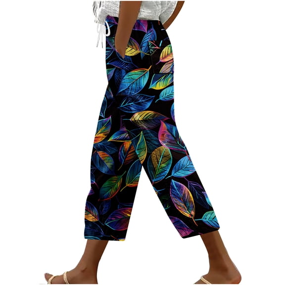 HomeGardon Womens Capris Pants,Pants for Women Casual Loose Harlan Pants with Drawstring Lace Up Honeybee Festival Pockets Fashionable Printing Cropped Pants,M-XXXL