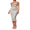 thumbnail image 1 of Femmes Tube Robe Bustier Dos Nu Creux Patchwork Rayé Longue Robe Clubwear M, 1 of 8