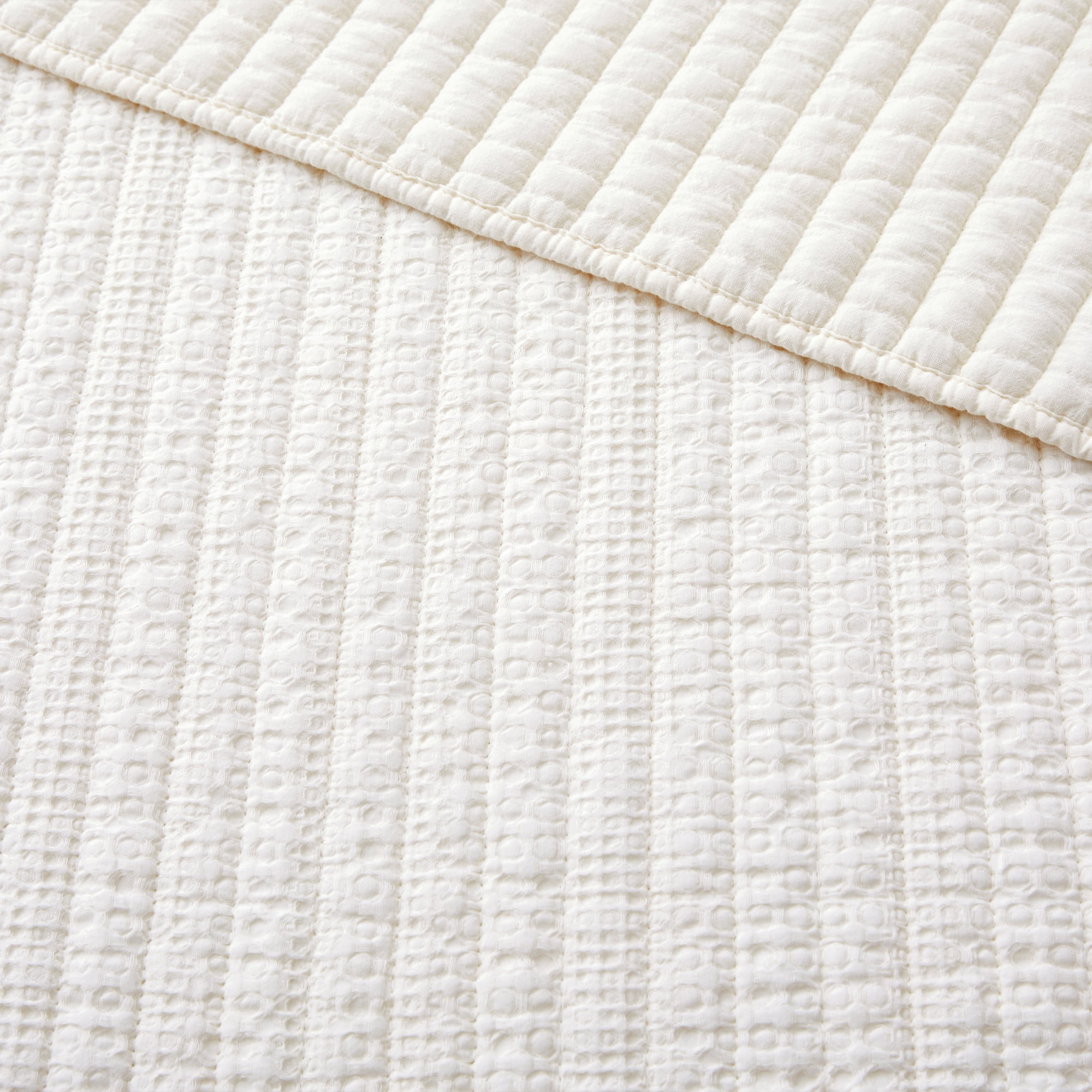 Levtex Home - Loden Quilt Set - King Quilt and Two King Shams - Textured Waffle - Cream - Quilt (106x92in.) and Shams (20x36in.) - Reversible - Cotton