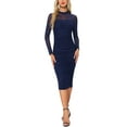 thumbnail image 2 of Vestido de malla INSPIRE CHIC para mujer, con cuello alto, manga larga, vestido de cóctel ajustado, color azul marino, 2 of 6