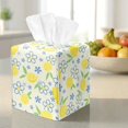 thumbnail image 3 of FKELYI Lemon Flower Print Tissue Box Cover PU Leather Texture Tissue Holder Squared Facial Paper Organizer Holder for Home Bedroom Living Room Tabletop Decor, 3 of 7