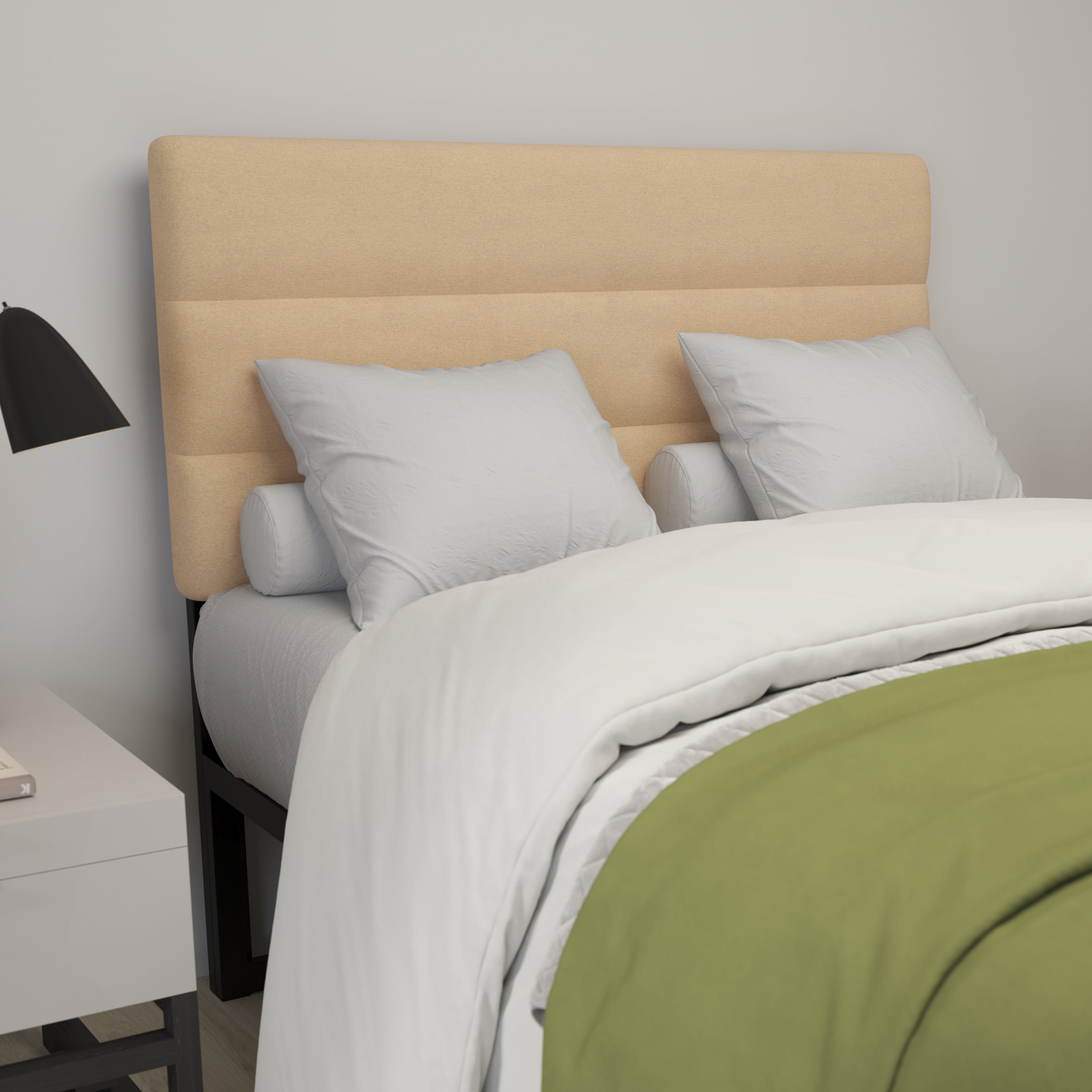Merrick Lane Full Headboard with Cream Tufted Fabric Upholstery and Powder Coated Metal Frame