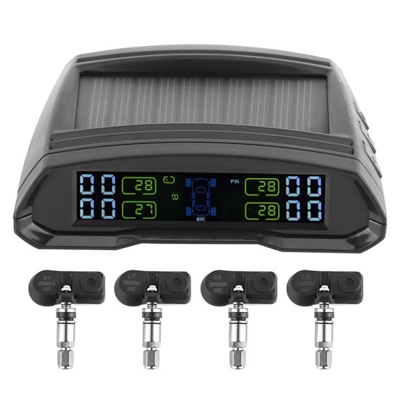 Noref Wireless Tire Pressure Monitoring System TPMS Solar Or USB Power TPMS With 4 Sensors For Car RV Truck Tow Motorhome Travel Trailer’s Pressure And Temperature