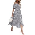 thumbnail image 2 of Women Summer Off Shoulder Floral Dress Casual Boho Elastic Waist Button Down Split Long A Line Dress Ruffle Sundress, 2 of 9
