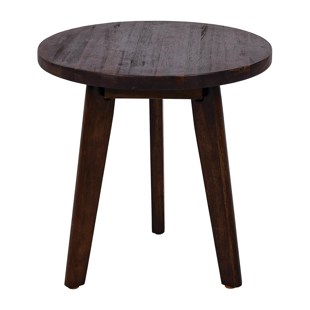 Side Table with Round Acacia Wood Top and 3-Leg Design, Modern End Table and Nightstand for Bedroom Living Room, Dark Brown