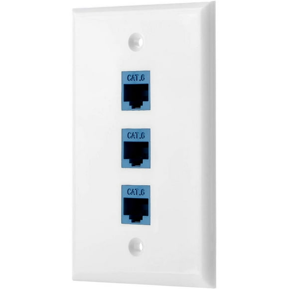 1Pack 3-Port Ethernet Wall Plate, RJ45 Wall Plate with RJ45 Inline Coupler Insert,Cat6 Jack Wall Plate