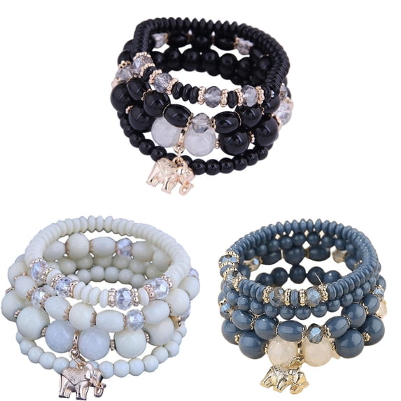 JINLUO 1-3-6Sets Boho Bohemian Beaded Bracelets Stackable Stretch Bracelets for Women, Adjustable Handmade Multilayer Multicolor Summer Beach Layered Elephant Dangle Bracelets Jewelry Holiday Gift