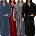 thumbnail image 2 of Huanledash Men Soft Coral Fleece Solid Color Pockets Long Bath Robe Home Gown Sleepwear, 2 of 6