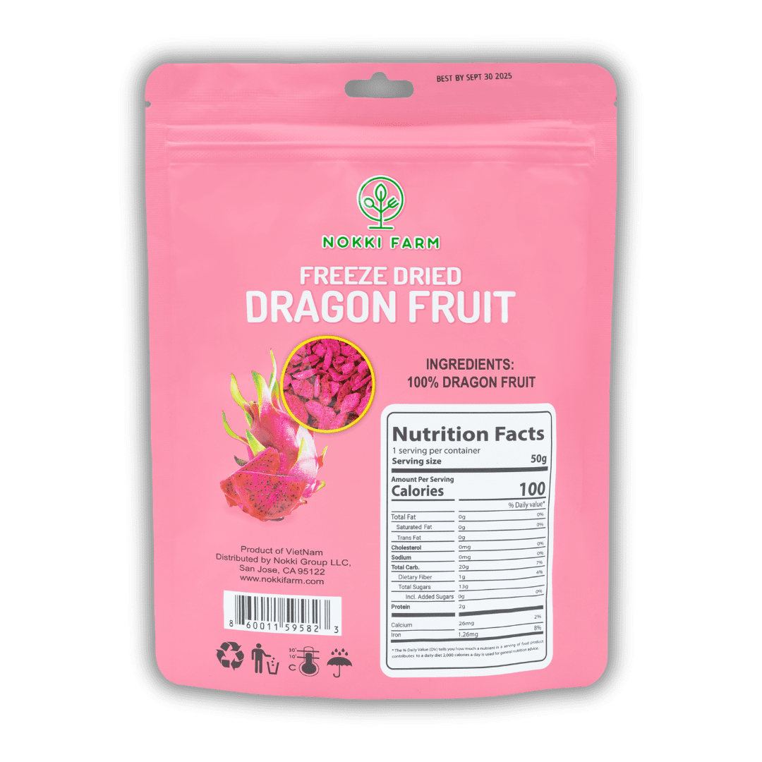 NOKKI FARM Freeze Dried Dragon Fruit Crisps - Healthy & Exotic Tropical Superfood Snacks, No Added Sugar or Preservatives, Kid-Approved, Shelf-Stable & Portable for On-The-Go Snacking, 1.76oz x 6