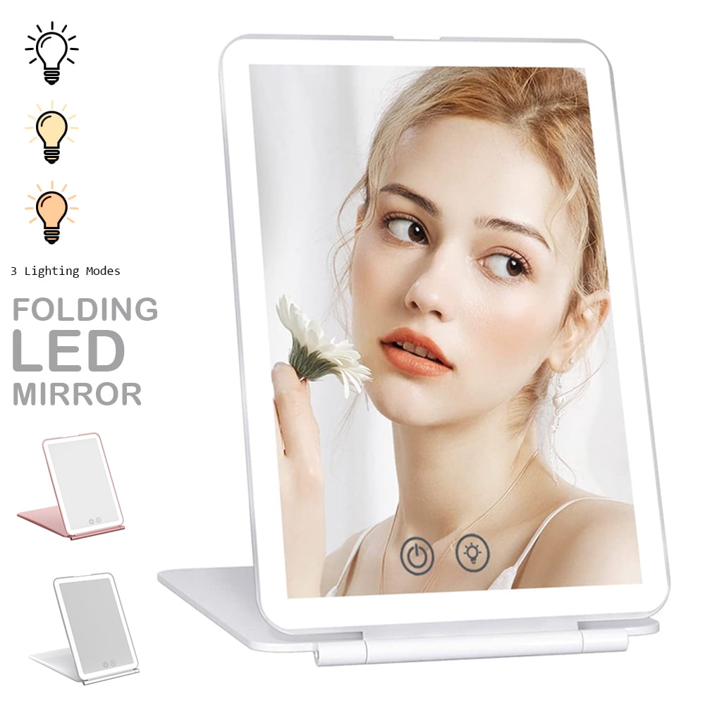 JahyShow Portable Travel Foldable Makeup Mirror with Lights, Touch