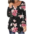 thumbnail image 1 of Henley Tunic Tops for Women Hide Belly Tunic Floral Print Blouse Front Pleated Shirts Long Sleeve Christmas Shirts Tops, 1 of 6