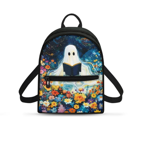 Eheartsgir Floral Ghost Reading Pattern Backpack with Water-Resistant Lightweight Mini Bags for Travel, Polyester Small Backpack for Women for Hiking