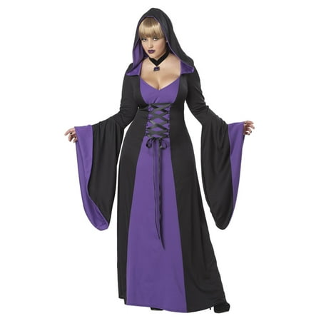 Womens Black Purple Hooded Robe Wicked Witch Halloween Plus Size Costume