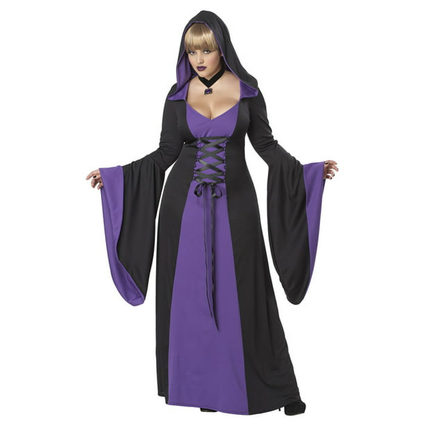 Womens Black Purple Hooded Robe Wicked Witch Halloween Plus Size ...