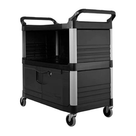 Rubbermaid Commercial Products B56121 Xtra Equipment Cart with Lockable Doors & Enclosed Sides, Black - 300 lbs
