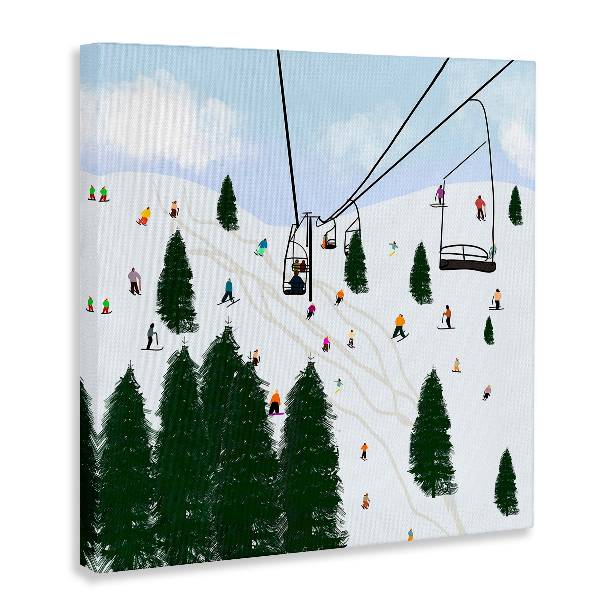 Stupell Industries Ski Lift Mountain Landscape Busy Slopes Winter Athletes, 17 x 17, Design by Ashley Singleton
