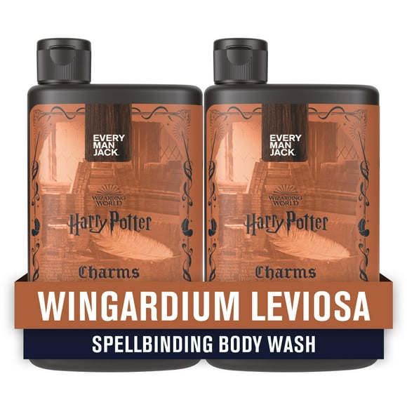 Gel de baño Every Man Jack Harry Potter Collectors, aromas inspirados en Hogwarts e ingredientes limpios, amuletos, aroma a Wingardium Leviosa, 13.5 oz (paquete de 2)