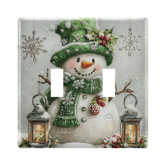 2 Gang Light Switch Cover Plate Snowman with Lamp Wall Plate Decorate Electrical Outlet Cover Plates 4.56”x4.48”
