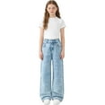 thumbnail image 4 of OGLCCG Girls High Wasited Jeans Elastic Waist Y2K Baggy Straight Leg Denim Pants Cute Loose Fit Denim Trousers with Pockets 6-13 Years, 4 of 5