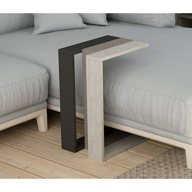 JV Home Muju Collection Table d'Appoint Moderne / Table de Chevet Mobile Table en C pour Sofa Table de Chevet Salon Chambre 22 Pouces Anthracite - Moka Clair - Blanc Ancien
