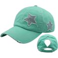 thumbnail image 1 of Womens Ponytail High Messy Bun Hats Distressed Baseball Caps Unconstructed Washed Dad Hat Girls Trucker Ponycaps, 1 of 5