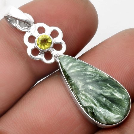 Natural Russian Seraphinite & Peridot 925 Sterling Silver Pendant Jewelry P-1634 SDP109982