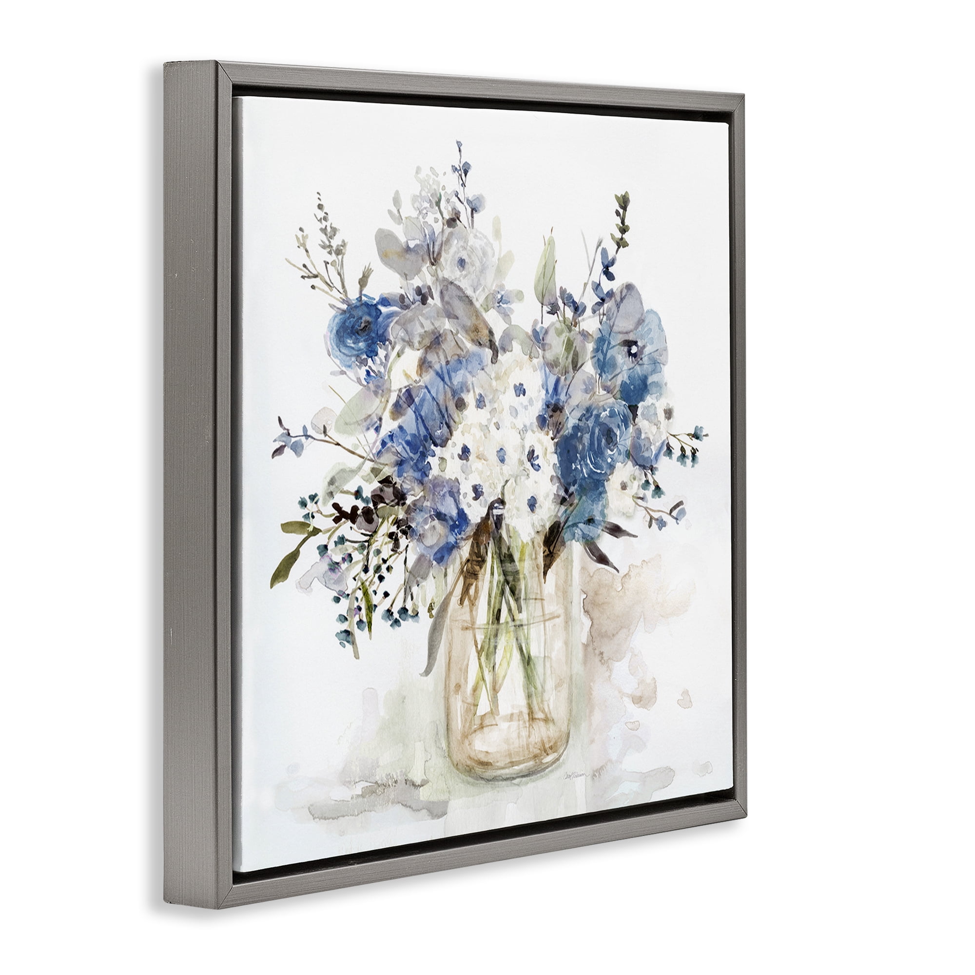 Stupell Industries Blue & White Spring Flowers Gray Framed Floater Canvas Wall Art, design by Carol Robinson
