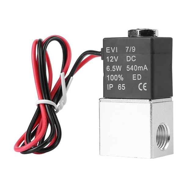 Válvula de aire solenoide eléctrica de aluminio, neumática, de 2 vías, normalmente cerrada, 12 V CC, 1/4"
