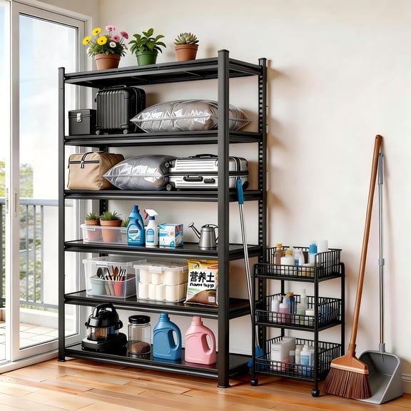 40" W*78" H Metal Wide Bookshelf, 6 Tier Book Metal Shelf, Heavy Duty Book Shelfs, Adjustable Shelving Unit, Tall Bookcase, Industrial Bookshelf for Living Room, Bedroom, Office & Library