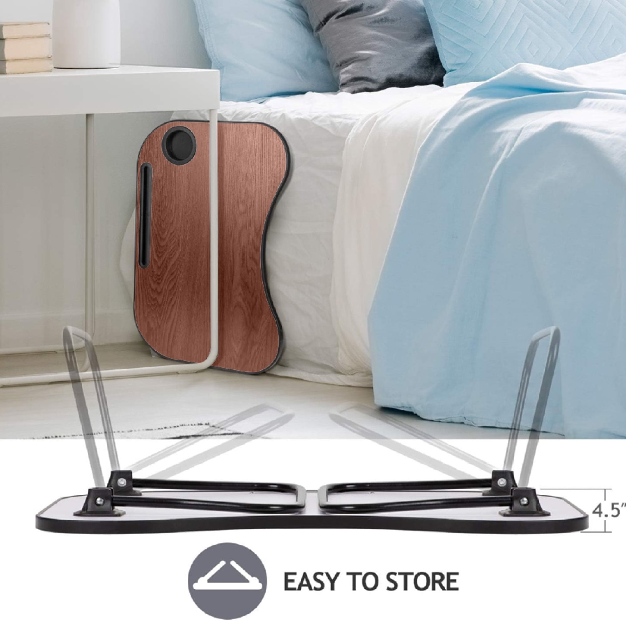 Foldable Laptop Desk Portable Tray Table Lap Desk Bed Stand Standing Table with Cup Holder and Slot for Reading Writing Eating