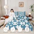 thumbnail image 4 of Castle Fairy Mid Century Split Circle Full Size Comforter Sets 3-Piece,Abstract Curved Bedding Comforter Set,Teal Offwhite,Reversible,1 Comforter and 2 Pillowcases, 4 of 6