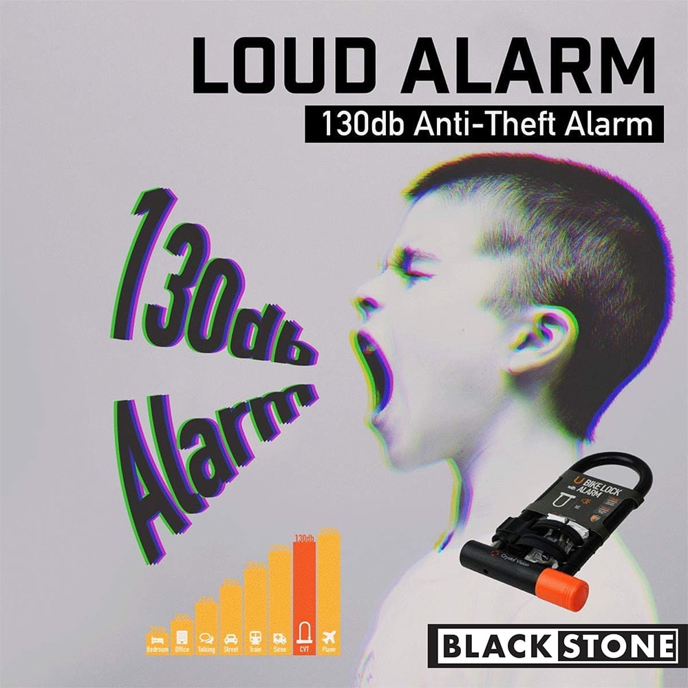 Blackstone Bike Lock with 130 dB alarm 14 mm Heavy Duty shackle and 52 inches 12 mm security cable