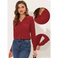 thumbnail image 2 of Blusa de oficina de manga larga con cuello en V y estampado de puntos para mujer rojo L, 2 of 4
