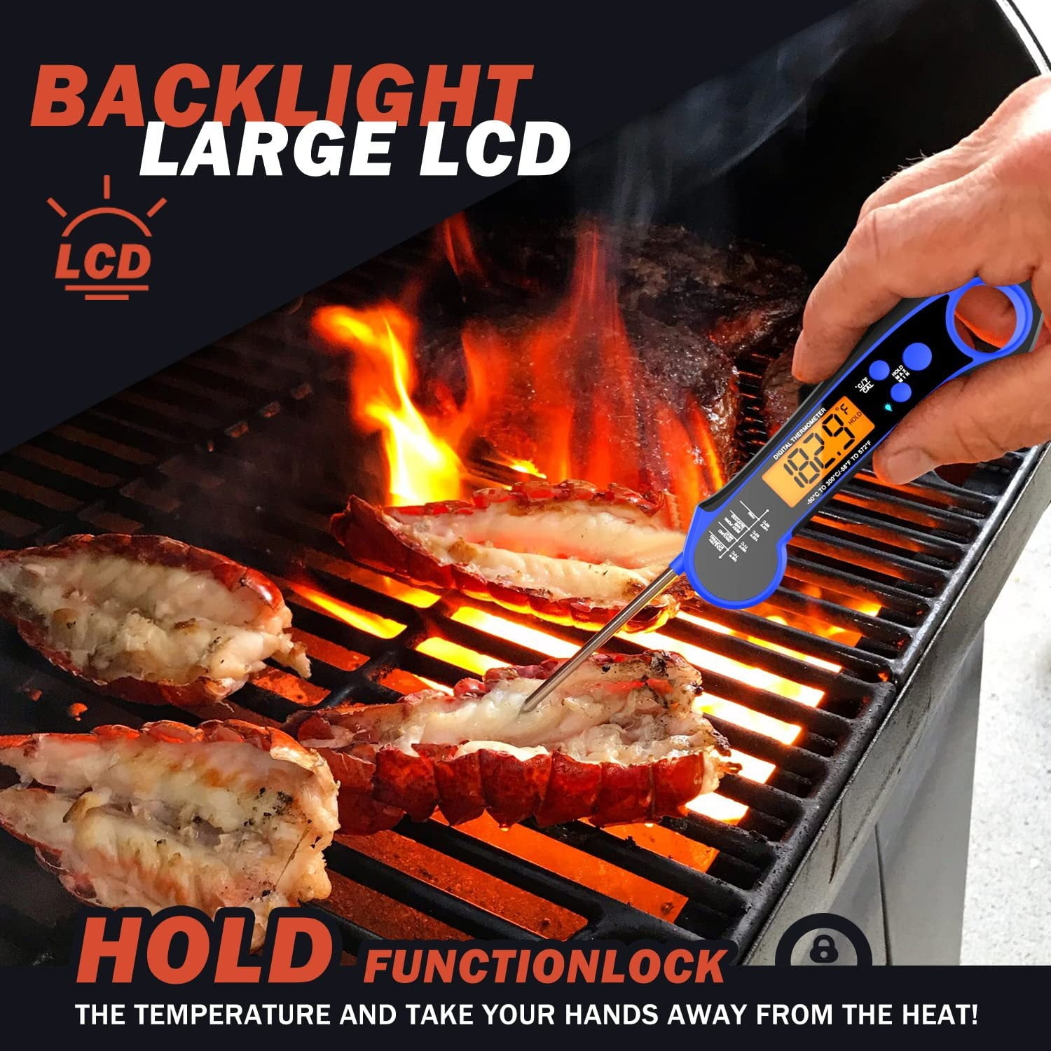Waterproof Barbeque Thermometer Folding Kitchen Stainless Steel Food Thermometer Smart Kitchen Thermometer