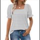 thumbnail image 1 of Tops para Mujer, Camisetas Informales de Verano con Cuello Cuadrado y Mangas con Volantes Rayas Blancas M, 1 of 8