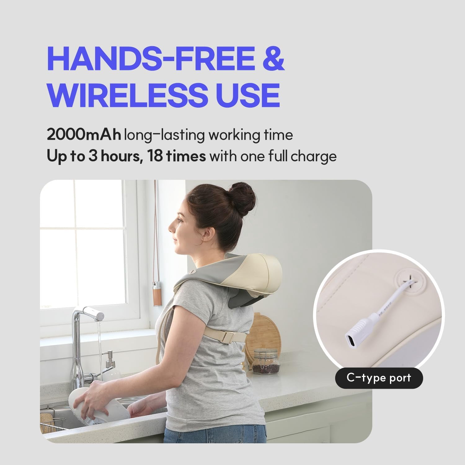 Neck Massager with Heat and Compression - Cordless Electric Deep Tissue Kneading for Pain Relief