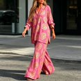 thumbnail image 3 of Women's Plus-Size Two-Piece Set Loose, Long-Sleeved Top Bottom with Foil-Print Detail 2026 Fall Fashion Outfits(Red,XXL), 3 of 5