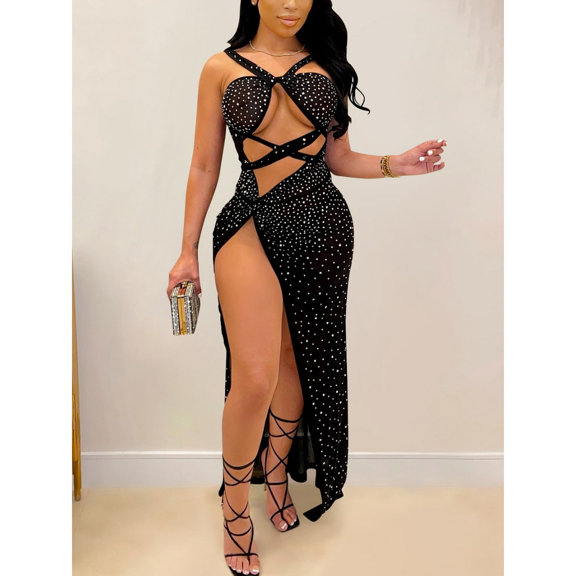 Lovelywholesale Women's Sequined High Split Prom Dress Party Club Sexy Dress  - Walmart.com