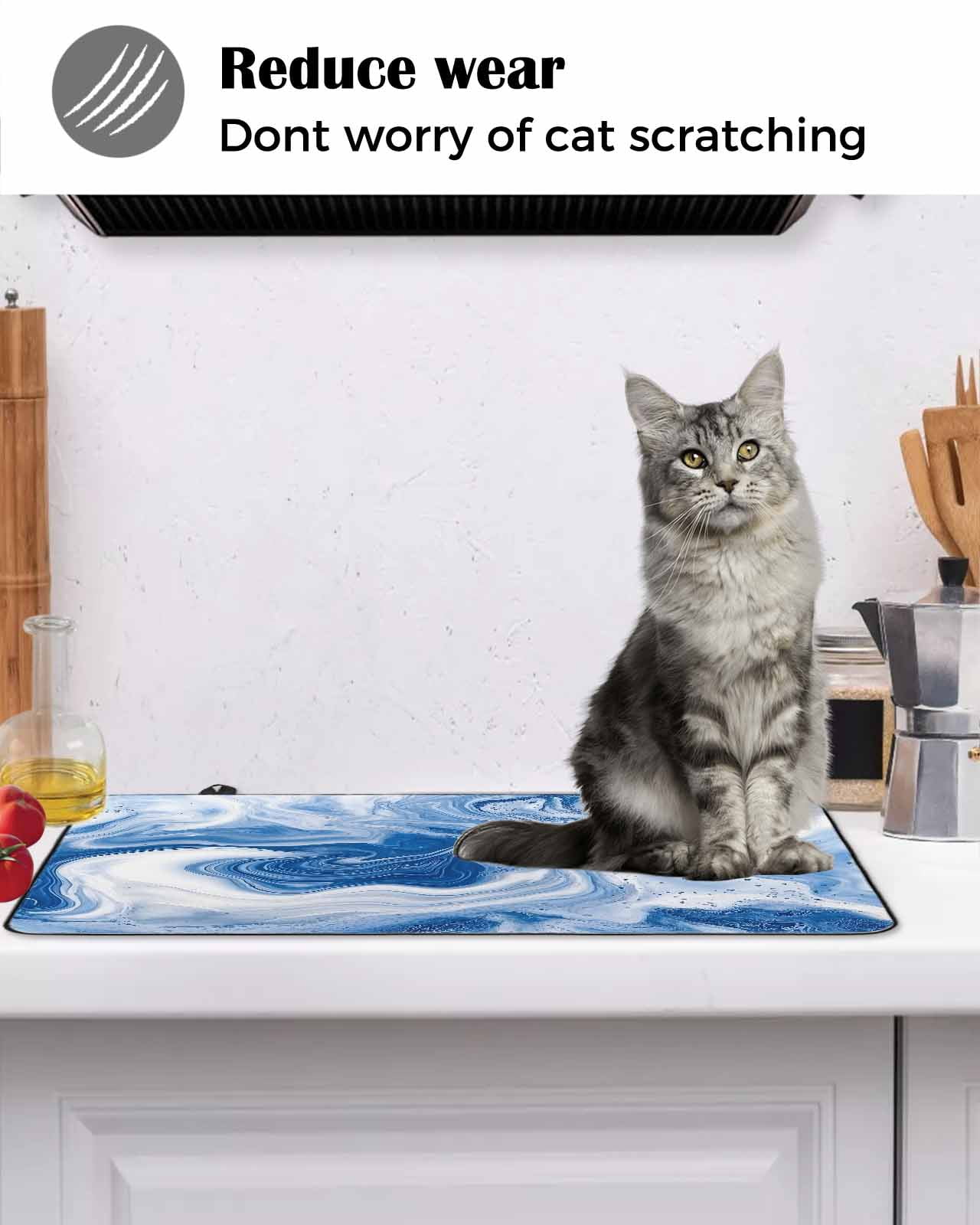 nqOlkjepod Large Induction Cooktop Protector Mat 24"x21", Marble Blue Stove Top Covers for Electric Stove, Ceramic Style Grunge Scratches Watercolor Stove Burner Cover Mats, Glass Top Stove Cover