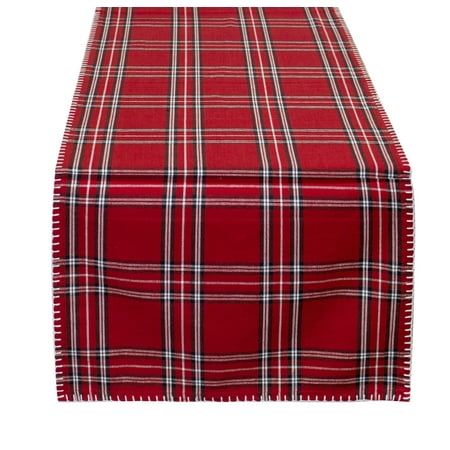 

Fennco Styles Contemporary Plaid Whip Stitched Flange 100% Pure Cotton 16 x 72 Inch Table Runner â€“ Red Table Runner for Christmas Banquets Family Gathering Special Events and Home DÃ©cor