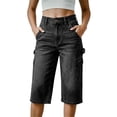 thumbnail image 2 of Fmbrln Womens Summer Cargo Capri Jeans High Waisted Button Cropped Denim Pants with Pockets, 2 of 6