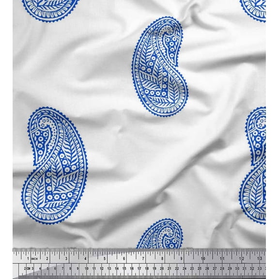 Soimoi Silk Fabric Paisley Block Print Sewing Fabric Yard 42 Inch Wide
