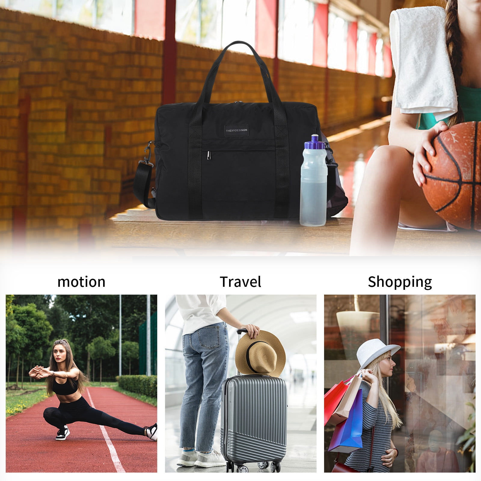 LACKUST Large Travel Tote, Expandable Gym Tote, Carry On Overnight, Trolley Sleeve, Wet Pocket, Travel Duffel Bags,Black