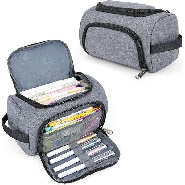 wonima02 Large Capacity Pencil Case Organizer, Multifunctional Extra Big Pencil Pouch with Compartmens, Travel Simple Stationery Pen Bag, Fabric Pencil Bag for Men Women Girl Boy (Grey)