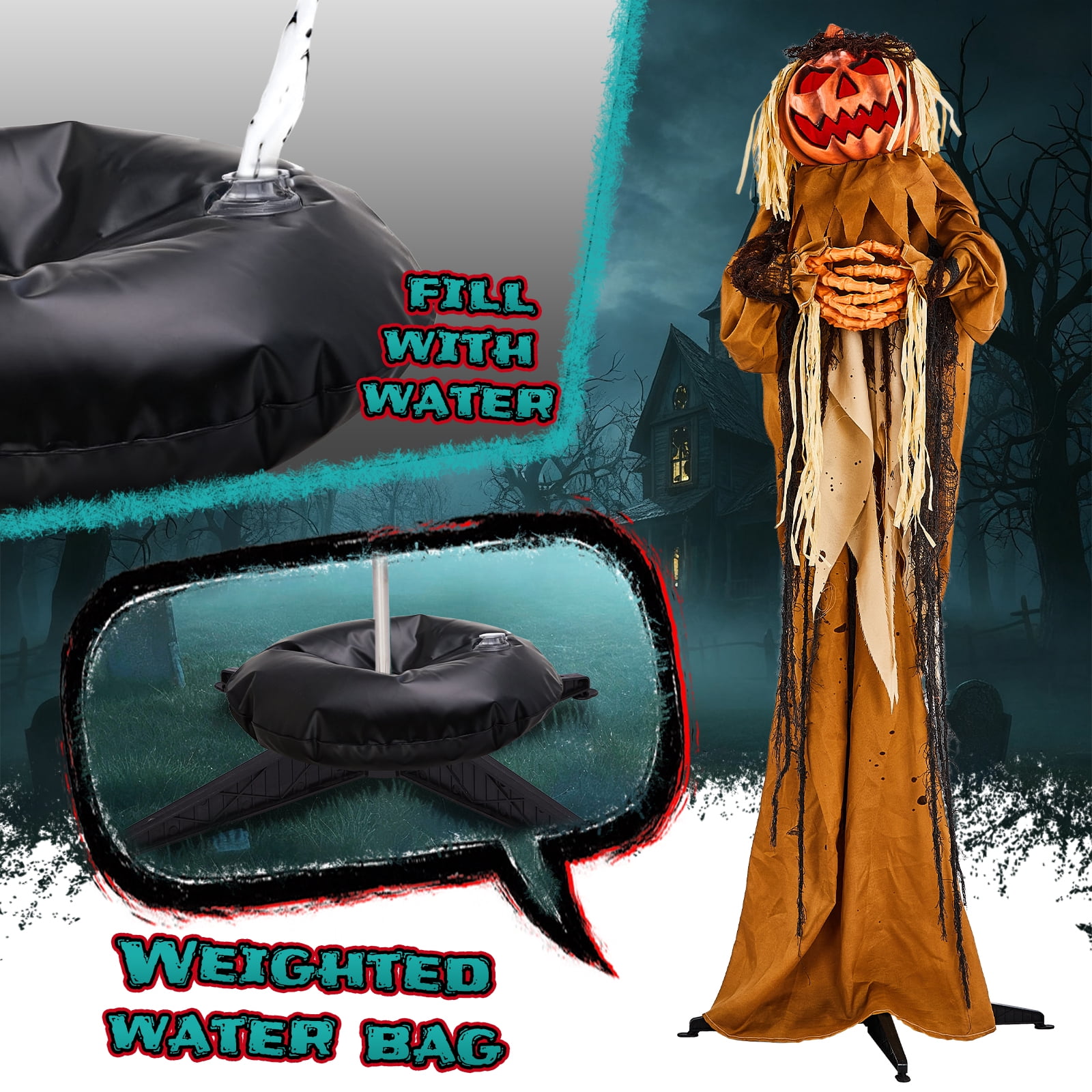 Astoutdoor 5.5 ft Halloween Pumpkin Man Animatronic Decoration with Red Glowing Head, Sound-Activated Head-Turning Motion and Male Voice, Battery Operated, Red